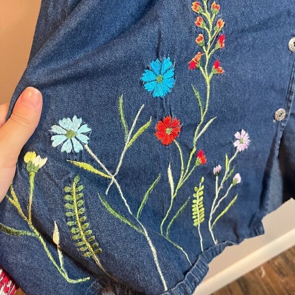 Vintage denim floral embroidered button down maxi dress - Picture 3 of 4